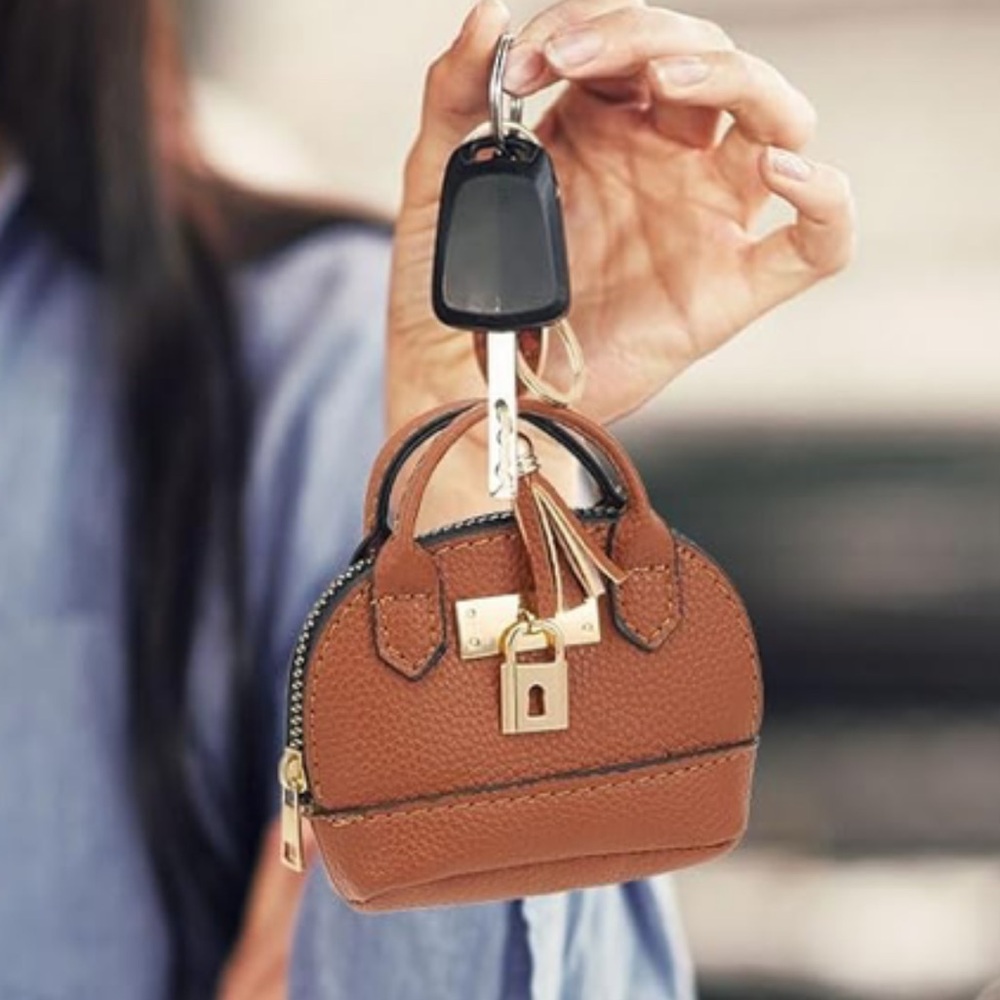 NEW Mini Purse Bag Charm Keychain Micro Pouch Bag Cles Compact Mini Wallet Brown